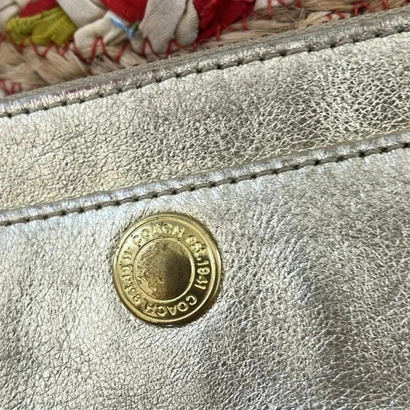 Coach gold metallic leather  pouch clutch wristlet - Picture 3 of 4
